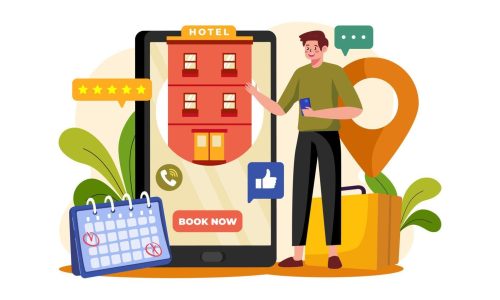 boy-booking-hotel-illustration-concept-on-white-background-vector